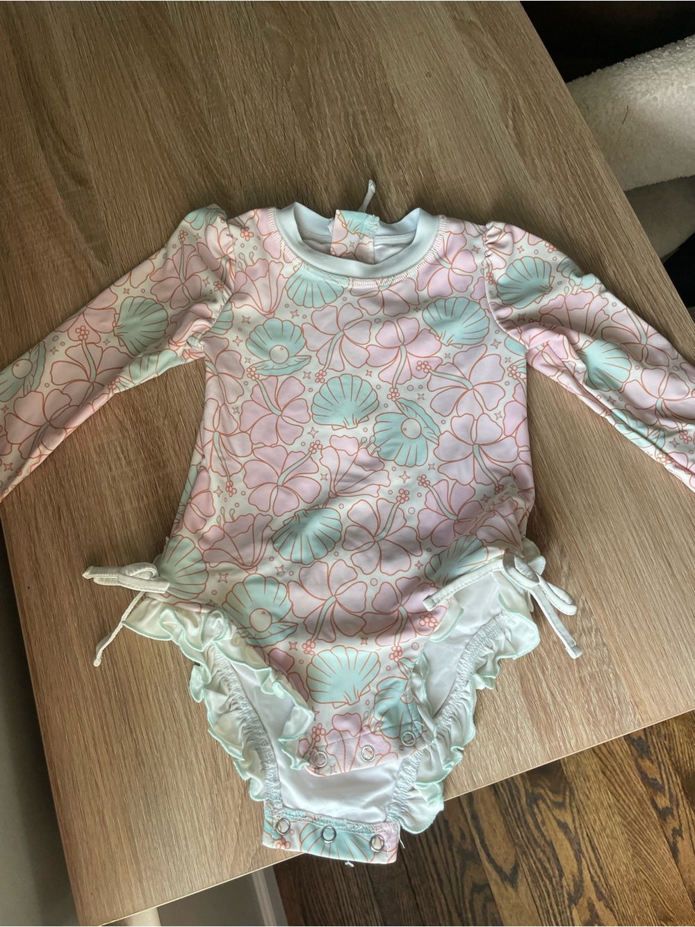 Caden Lane Pastel Pink & Mint Seashell Long-Sleeve One-Piece